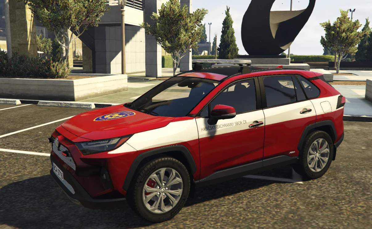 HZS Toyota RAV4 with red and white fire service livery, viewed from the front left