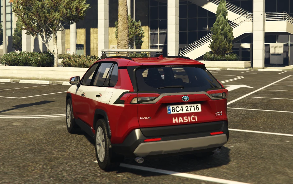 Rear of the HZS Toyota RAV4 showing HASIČI markings and Czech registration plate