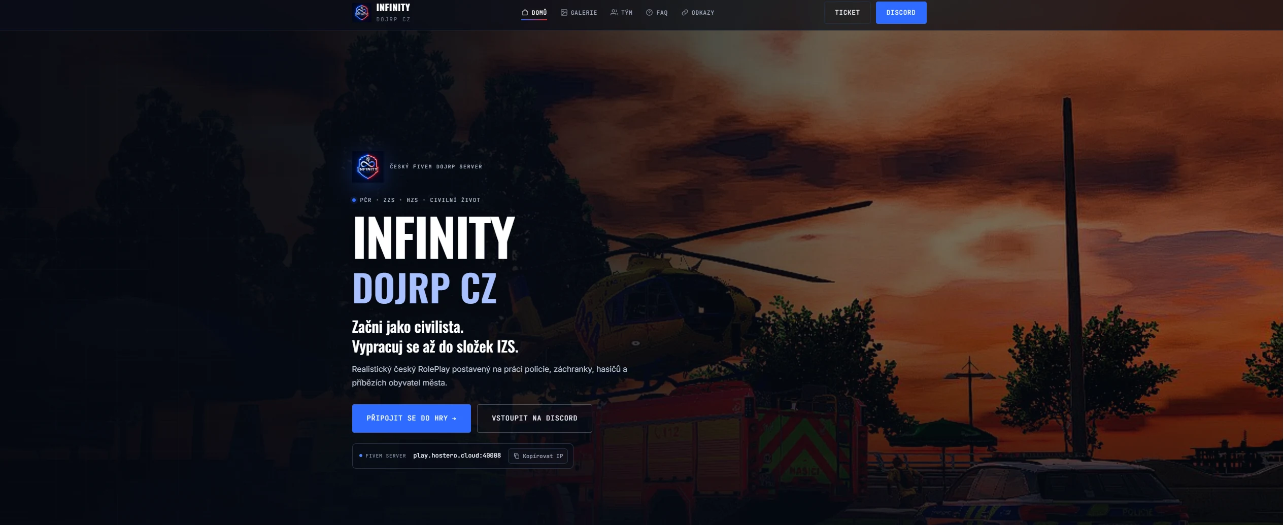 INFINITY DOJRP CZ landing page hero