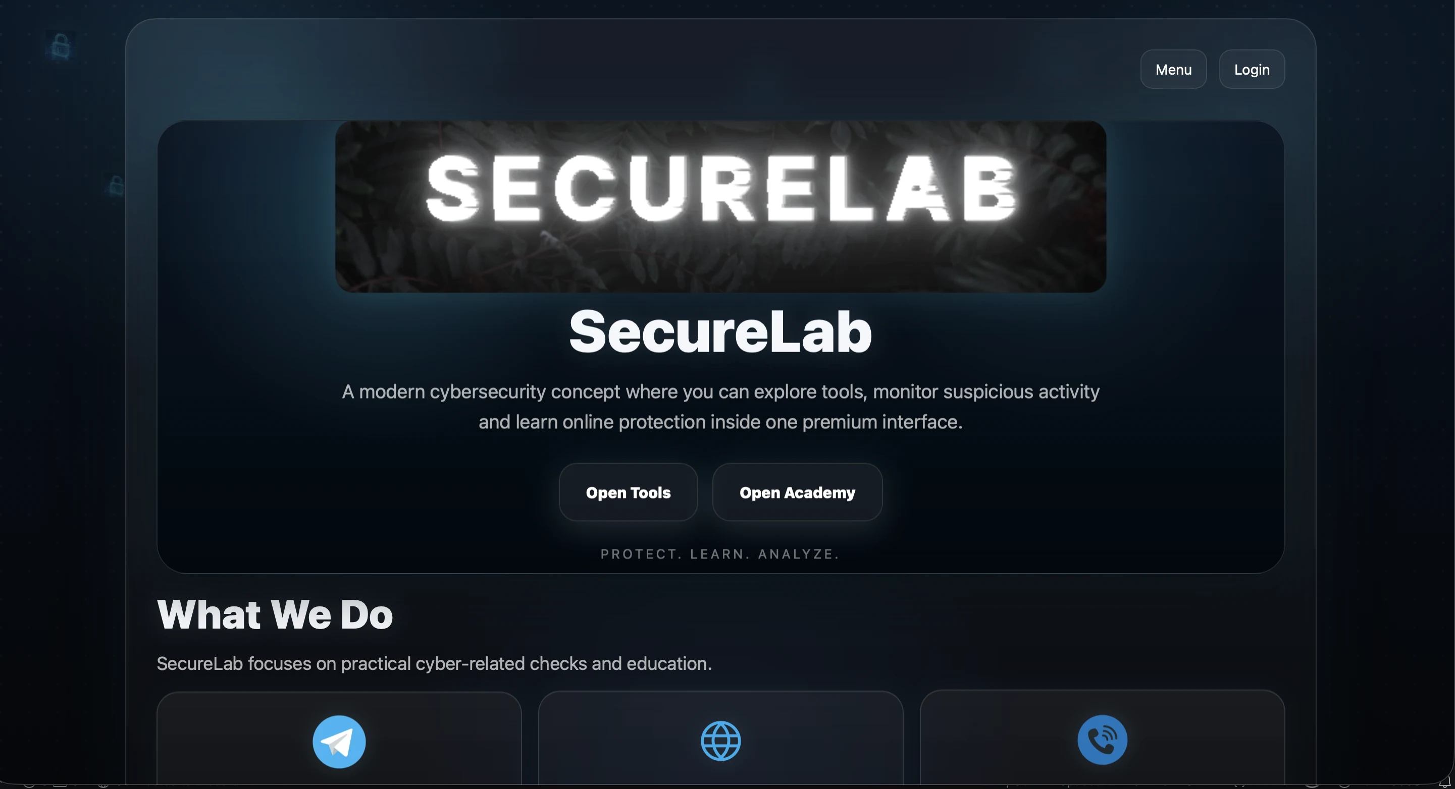 SecureLab landing page hero