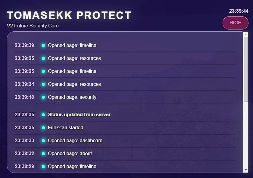TomasekkProtect real-time activity timeline